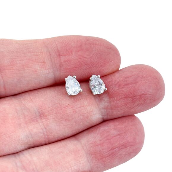 Vintage Sterling Silver 925 Cubic Zirconia Teardrop Earrings - Picture 1 of 5